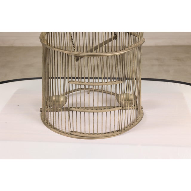 Antique Indian Brass Bird Cage with Domed Top and Original Perches For Sale - Image 12 of 14