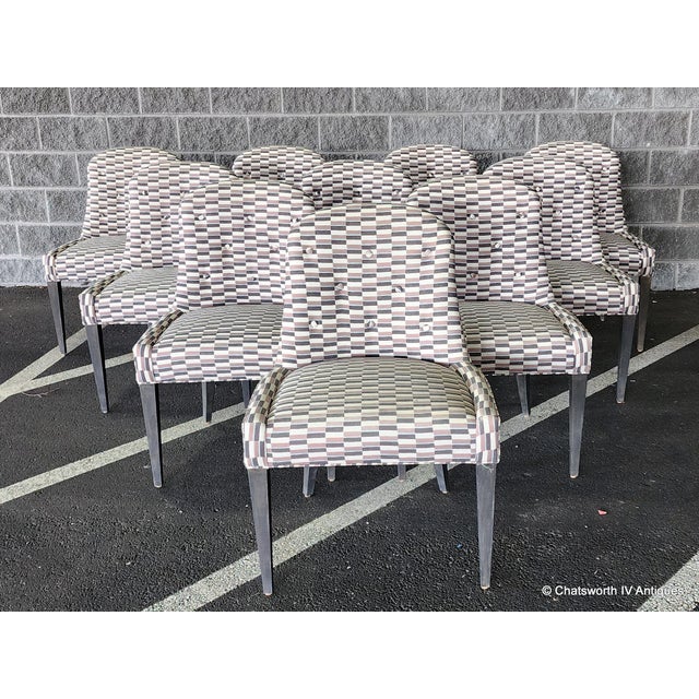 Zak+Fox Set 10 Contemporary Mid Century Style Custom Made Dining Chairs W/ Zak & Fox Obi Pattern Material For Sale - Image 4 of 14