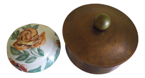 Trinket Tray in Porcelain with Hand-Painted Decoration and Copper Alloy from Vallauris, 1950s, Set of 2