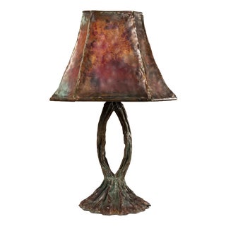 Brutalist Sculptural Table Lamp in Patinated Copper, 1980s For Sale