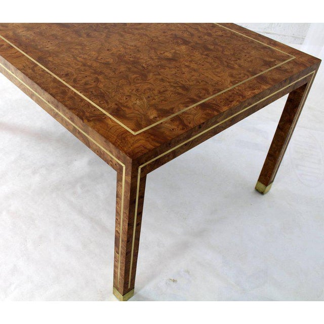 1970s MidCentury Modern Brass Inlay Burl Wood Rectangular Coffee Table