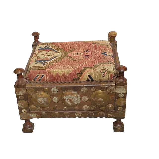 Indian Punjabi Square Low Stool With Antique Hamadan Seat Chairish