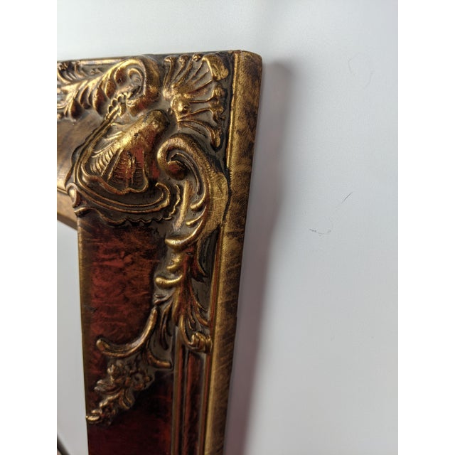Ornate Red and Antique Gold Gilt Wood Picture Frame With Baroque-Style Relief For Sale In New York - Image 6 of 12