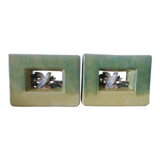 Vintage McCoy Green and Yellow Bird Vases - a Pair For Sale