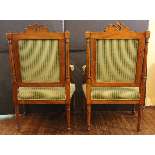 Late 19th Century Circa 1860-80 Pair of Louis XVI Style Walnut Fauteuils For Sale - Image 5 of 6