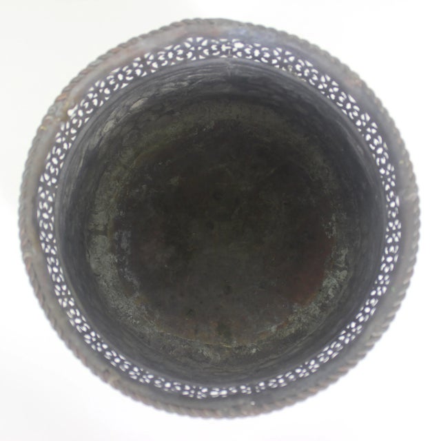Vintage Claw Footed Pierced Brass Planter With Grape Motif Rope Edge For Sale - Image 9 of 9