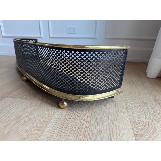 Exceptionally Elegant Antique Victorian Brass & Pierced Steel Fireplace Fender - 38" For Sale - Image 4 of 7