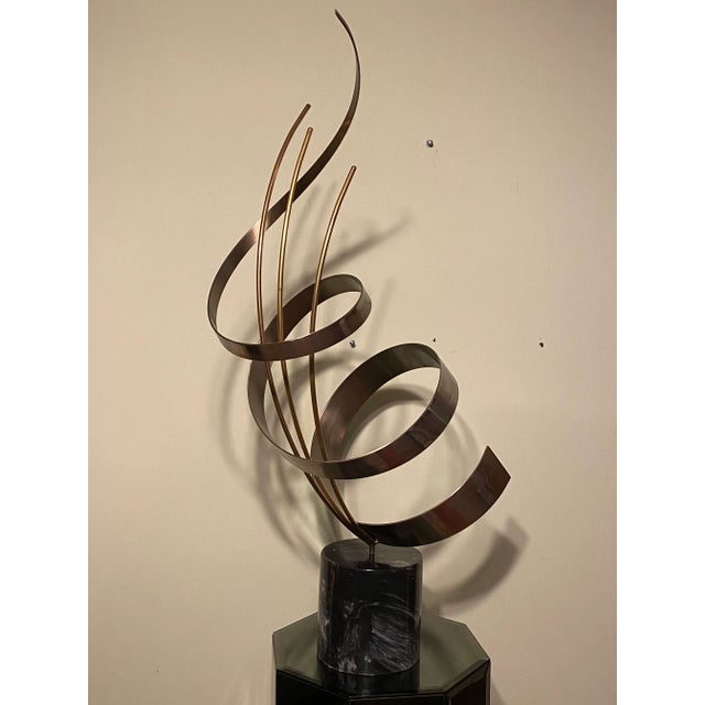 1990s Curtis Jere Postmodern Metal Spiral Sculpture on Marble Pedestal For Sale In Philadelphia - Image 6 of 8