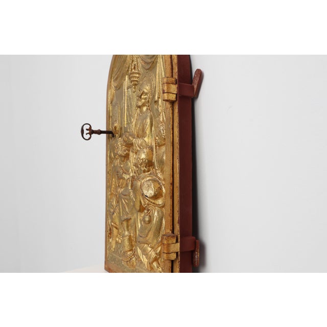 Neo‑Gothic Tabernacle Door with Gilded Bronze Last Supper Plaque, France, 1880 For Sale - Image 4 of 13