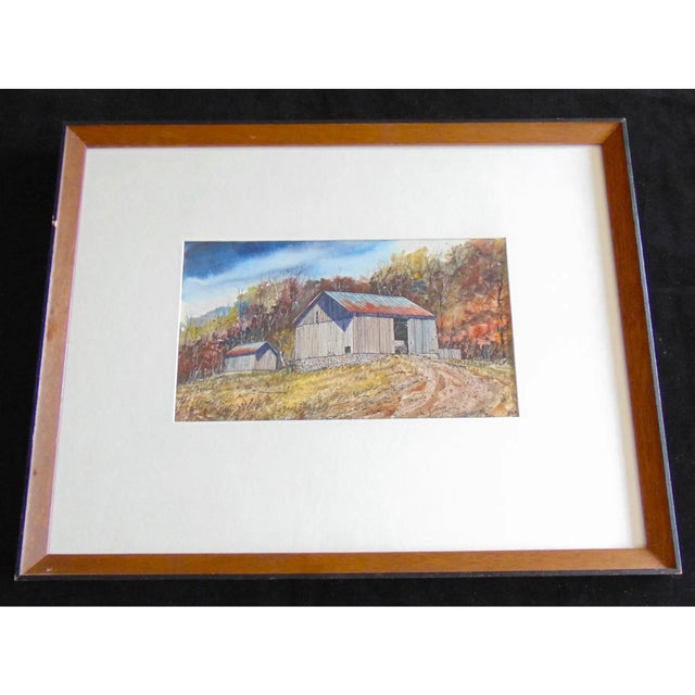 Original Watercolor Painting "Autumn Barn Near Berwick Pennsylvania" 1970s Darell Koons 19.5" X 15" For Sale - Image 4 of 9