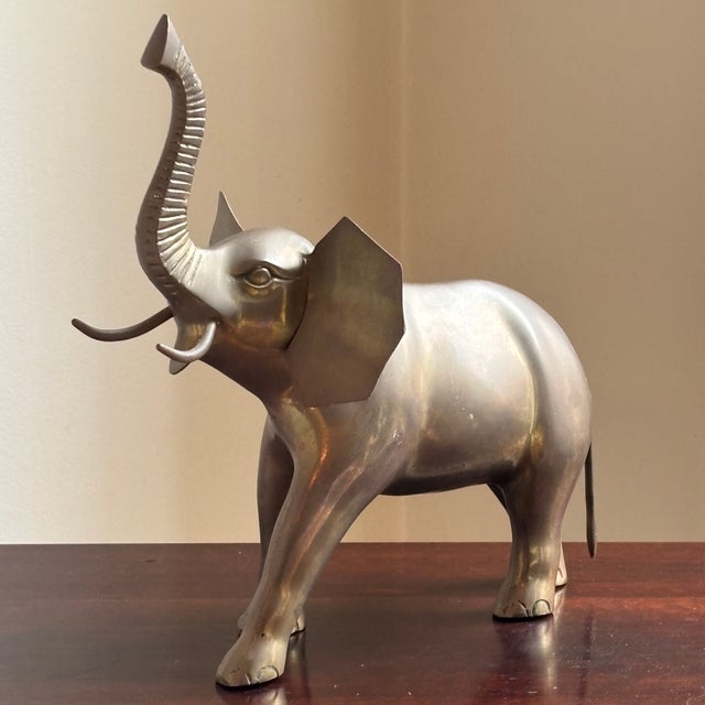Metal Large Mid-20th Century Brass Elephant Sculpture For Sale - Image 7 of 16