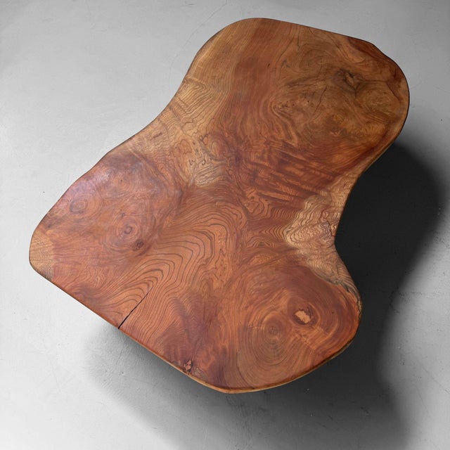 Mid-Century Modern Low Japanese Keyaki Slab Table, 1960s For Sale - Image 3 of 14