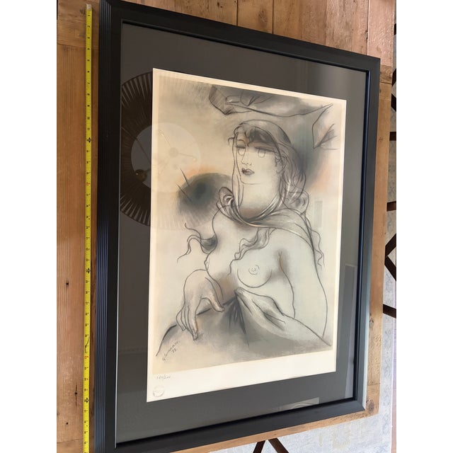 Printmaking Materials 1960s Giorgos Gounaropoulos Female Figure Lithograph (1890–1977) – Signed & Numbered 140/200 – Large Framed For Sale - Image 7 of 10