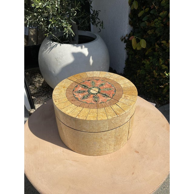 Pair of vintage Don Freedman half-moon decorative boxes featuring hand-carved stone veneer construction and intricate...