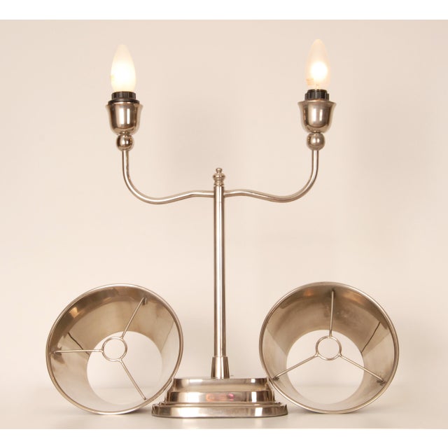 Art Deco Chrome Table Lamp Leather and Polished Chrome 2 Light Lamp Modern For Sale - Image 9 of 10