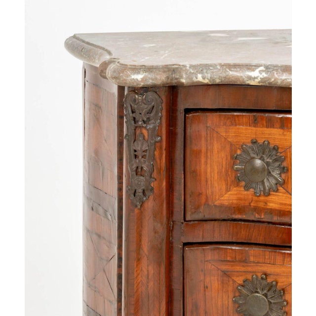 French Louis XV Marble Top Ormolu Mounted Walnut Chest For Sale - Image 3 of 10