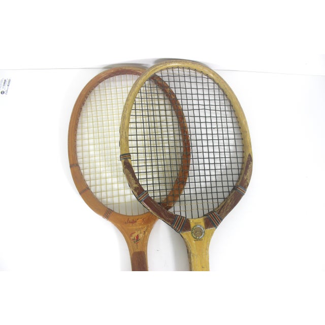 Spalding Curated Set of Antique Sport Tennis Rackets for Designer Decorating Wood Racquet Set of Two Sports Equipment Memorabilia For Sale - Image 4 of 11