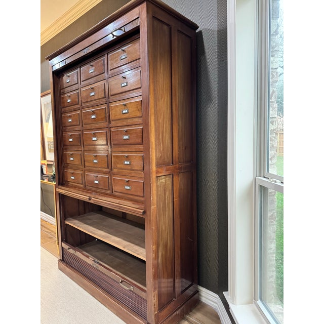 1940s Vintage French Art Deco Oak Notary Cabinet With Tambour Doors For Sale - Image 5 of 10