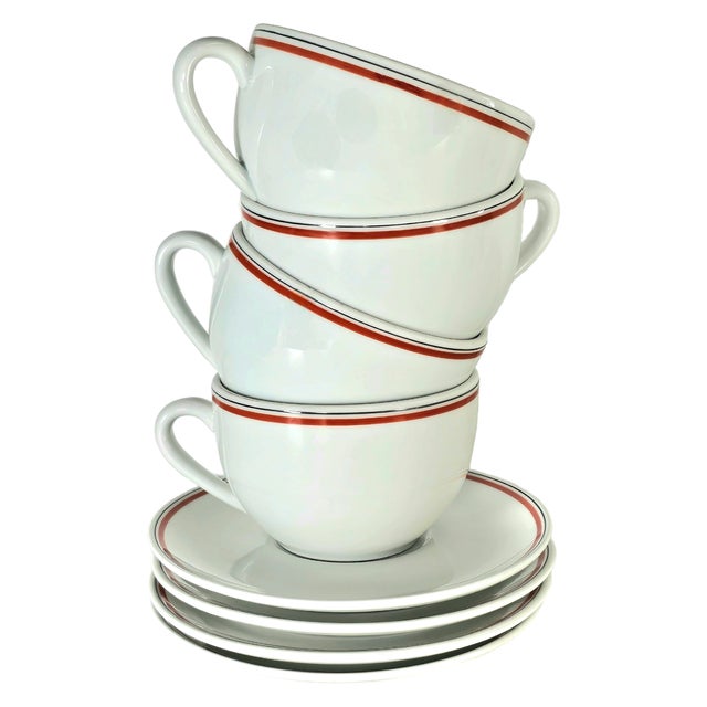 French Porcelaine d'Auteuil Bistrot Rust Orange Oversized Cups & Saucers, Set of 4 For Sale - Image 4 of 8