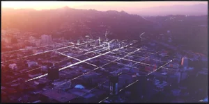 "L.A. Aerial #6" Contemporary Aerial View Cityscape Mixed-Media Painting by Pete Kasprzak