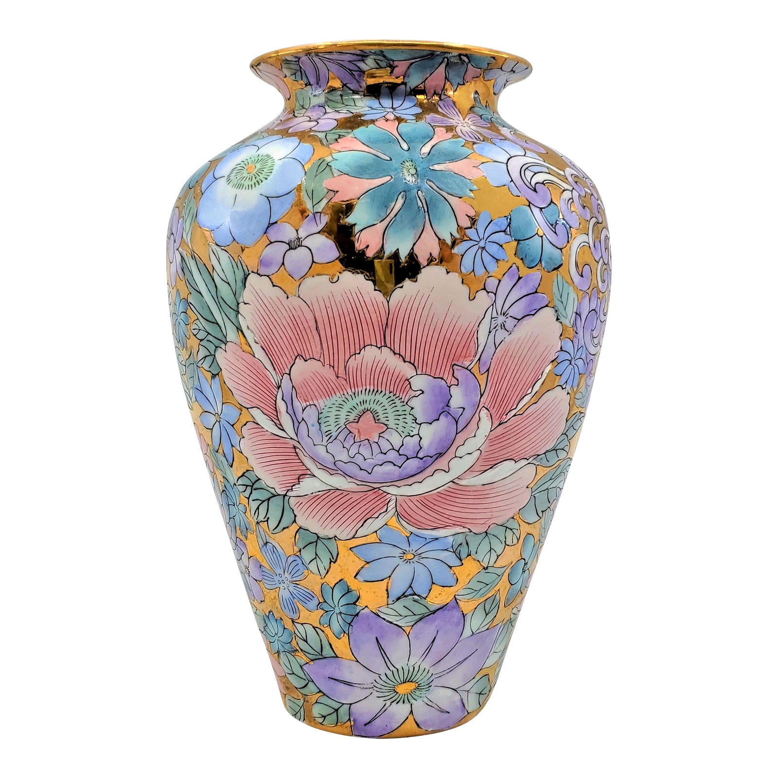 Vintage Chinese Porcelain Ceramic Floral Vase by Toyo Hand Painted