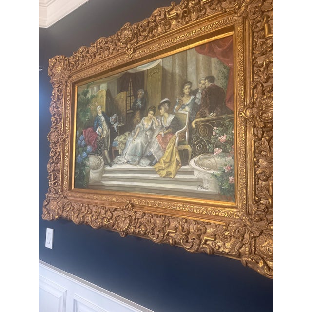 2000 - 2009 Old World Painting of Friends Gathering For Sale - Image 5 of 9