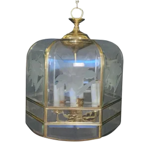 Vintage Art Deco Lucite Waterfall Edge Chandelier With Etched Irises 1980s
