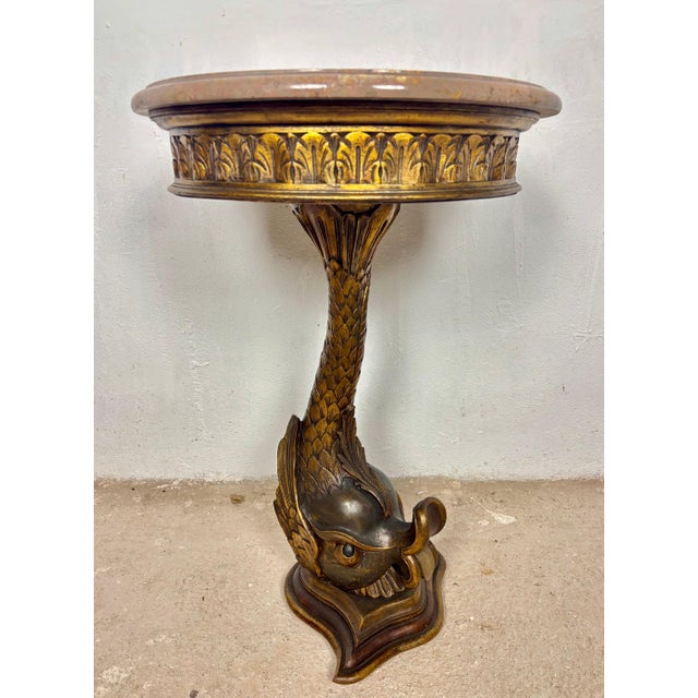 Antique Polychromed Pedestal Side Table with Marble Top For Sale - Image 9 of 13