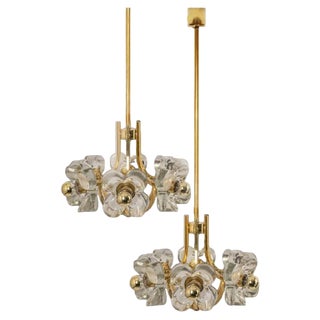 Modernist Glass and Brass Chandelier from Simon and Schelle, 1960s For Sale