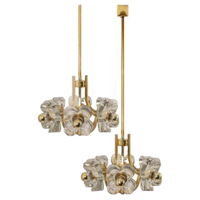 Modernist Glass and Brass Chandelier from Simon and Schelle, 1960s For Sale