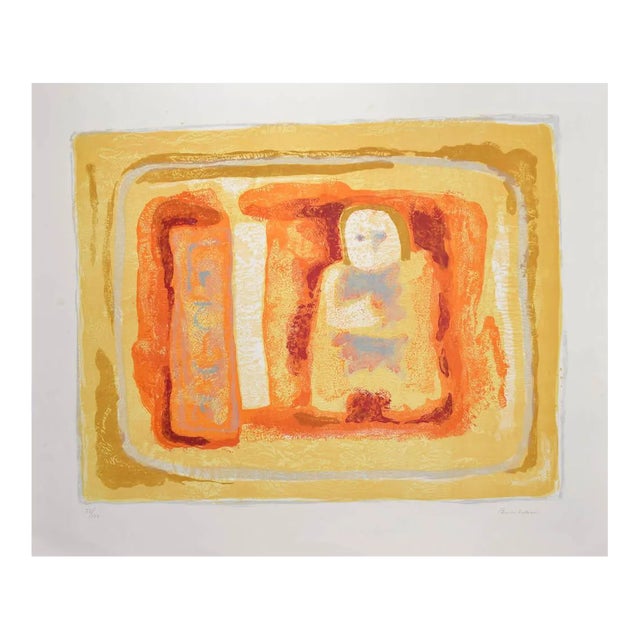 Sami Burhan - Orangish Figure - Lithograph - 1960s For Sale