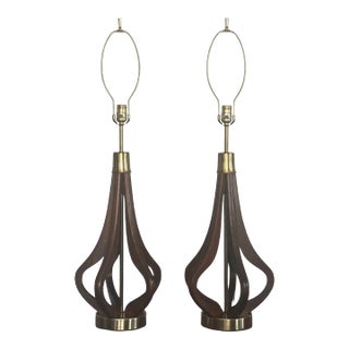Mid 20th Century Mid Century Modern Sculptural Walnut Table Lamps, a Pair For Sale