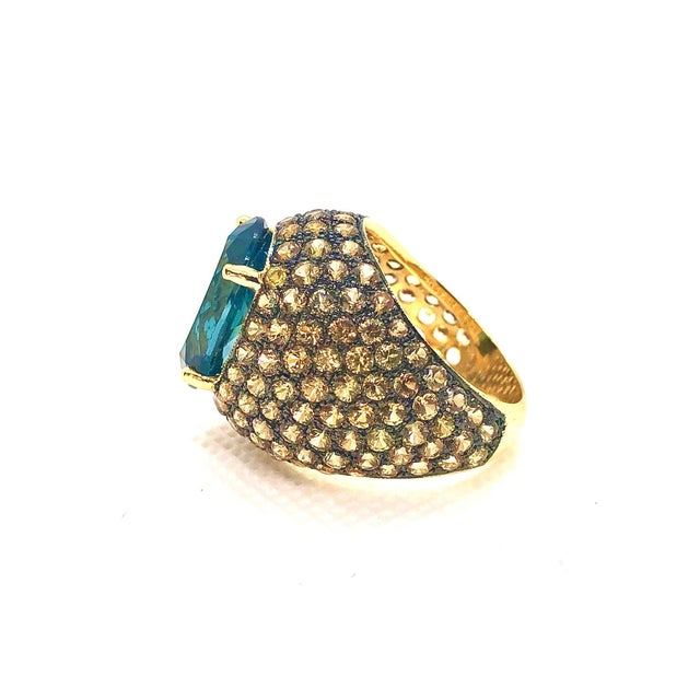 Bochic "Orient" Vintage Natural Yellow Fancy Color Sapphire & Blue Topaz Ring Set 18K & Silver Sapphires - 4 carat Blue...