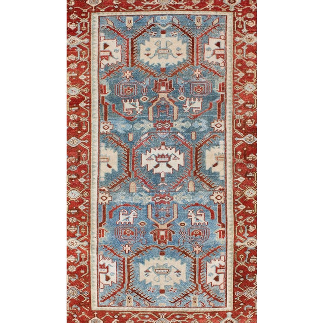 Red, Blue, and Ivory Antique Persian Malayer Rug With Blossom Design 4' X 6'9 For Sale - Image 4 of 10