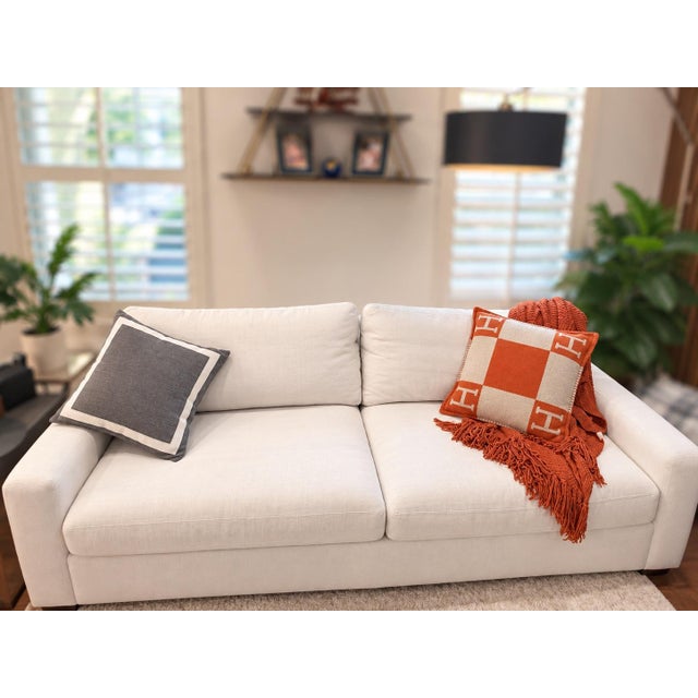 Modern Restoration Hardware Sofa for Sale!!! Beautiful White Sofa With Easy-to-Clean Fabric. Measures 95″ Long × 38.5″ Deep × 30″ High For Sale - Image 3 of 5