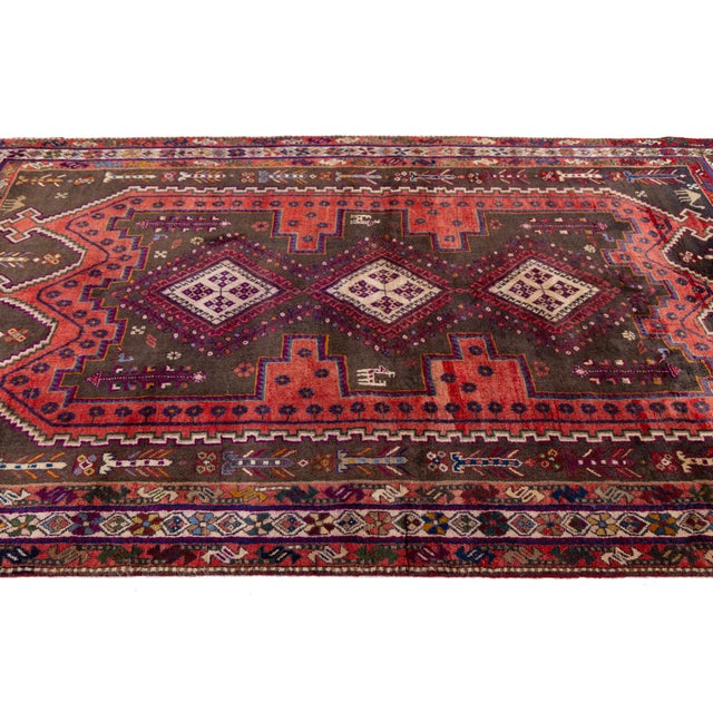 1950s Vintage Shiraz Wool Rug With Geometric Medallions & Tribal Motifs For Sale - Image 5 of 9