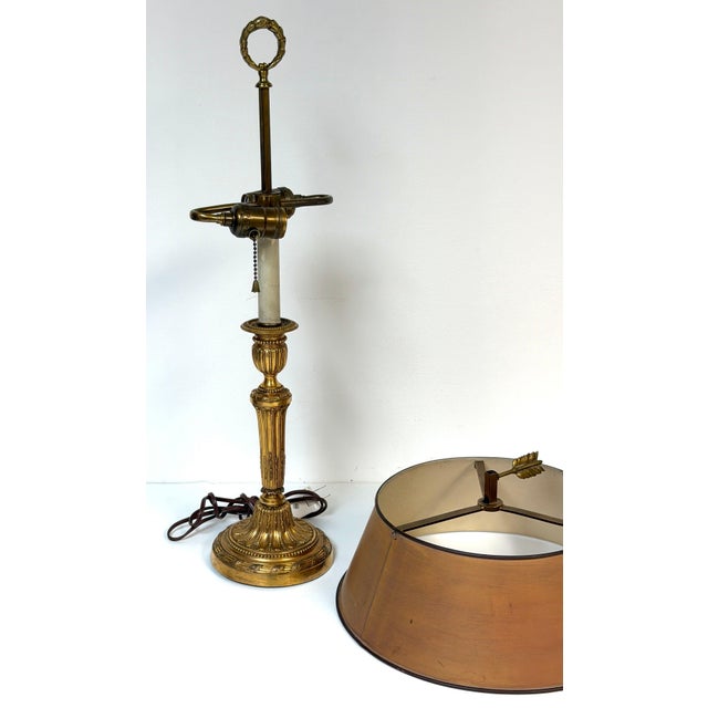 19th Century Louis XVI Style Ormolu Bouillotte Lamp, Ochre Tole Shade For Sale - Image 10 of 18