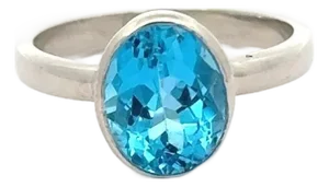 9x7 Mm Oval Cut Blue Topaz Silver Solitaire Ring by Carat&her - Size 7