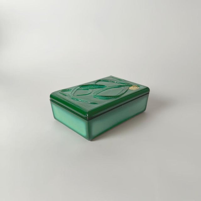 Forest Green Czech Art Deco Style Malachite Glass Trinket Box by Curt Schlevogt, 1950s For Sale - Image 8 of 10