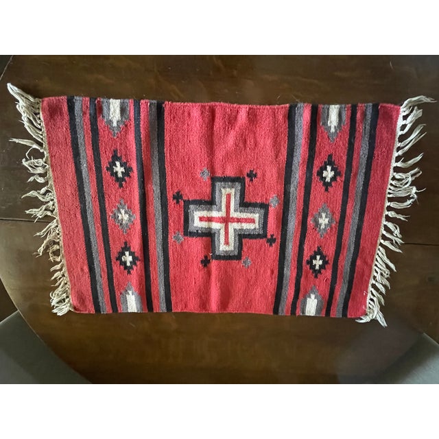 Rustic Spectacular New Mexico Large Red Cross 1920's Chimayo Weaving - Rare For Sale - Image 3 of 7