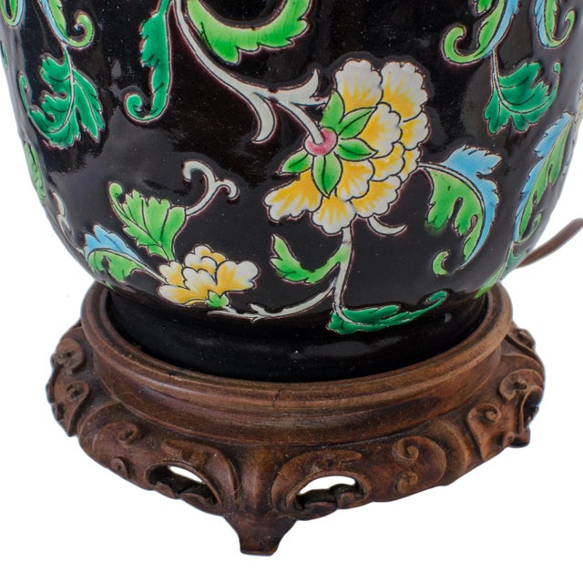 1900s Asian Antique Famille Noir Table Lamp For Sale In Savannah - Image 6 of 10