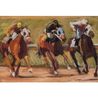 Finish Line, Circa 2009 by Ginger Lecher | Pastel Horses racing towards the finish line. For Sale