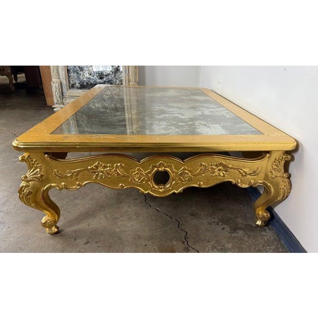 Giltwood Rococo Coffee Table With Antiqued Mirrored Top For Sale In Los Angeles - Image 6 of 17