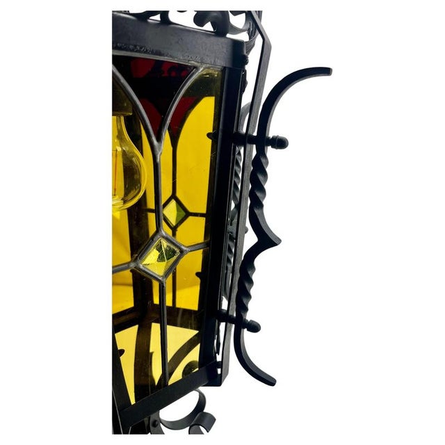 Black Arts & Crafts Hand-Crafted Forged Pendant Lobby Lamp, 1930s For Sale - Image 8 of 17