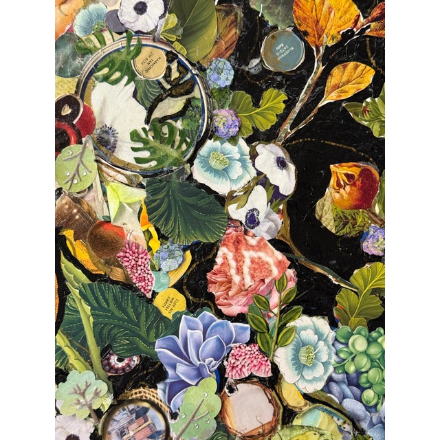 Art Nouveau Botanical Decoupage Collage on Canvas, Original Mixed Media Artwork For Sale - Image 3 of 6