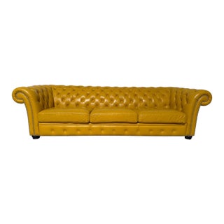 Marcantonio Designs Yellow Leather Chesterfield Sofa For Sale