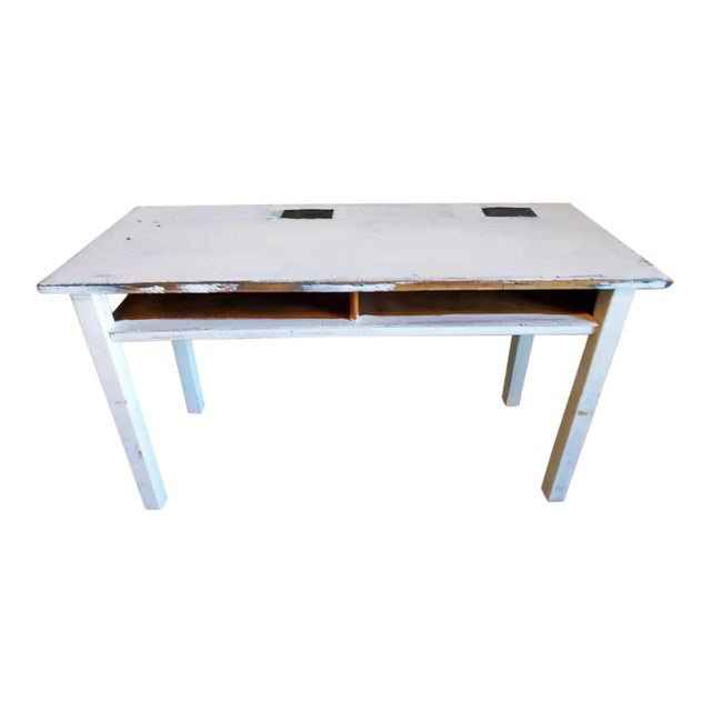 Mid-Century Distressed Painted White Desk For Sale