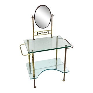 Vintage Art Deco Glass and Bronze Dressing Vanity For Sale