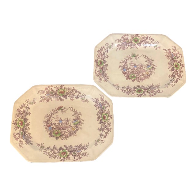 19th Century English Ironstone Polychrome Platters- a Pair For Sale