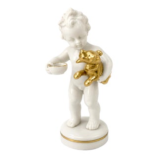 Porcelain Boy with Dog, East Germany For Sale